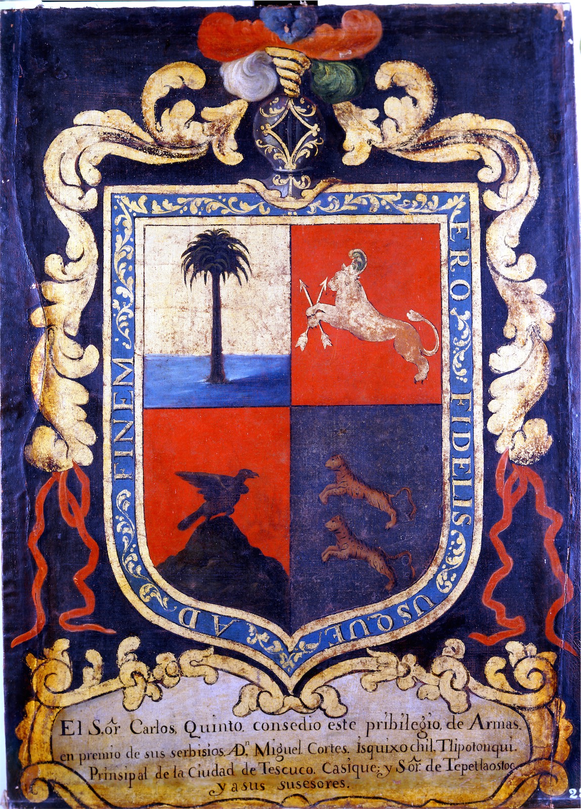 Escudo de armas de don Miguel Cortés Ixtlilxóchitl Tlilpotonqui