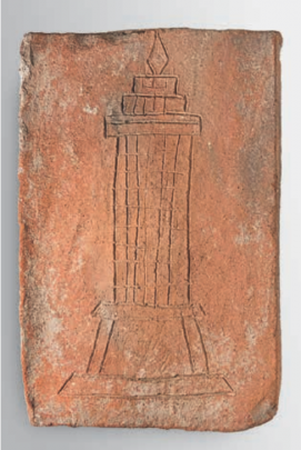 Ladrillo inciso con representación de templo