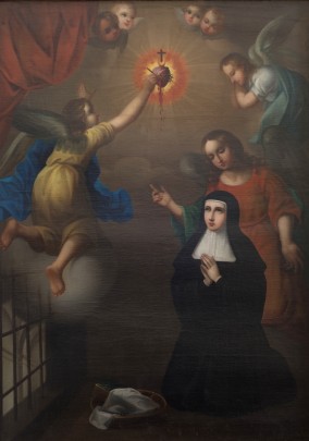 Santa Margarita recibiendo la relevación del Sagrado Corazón