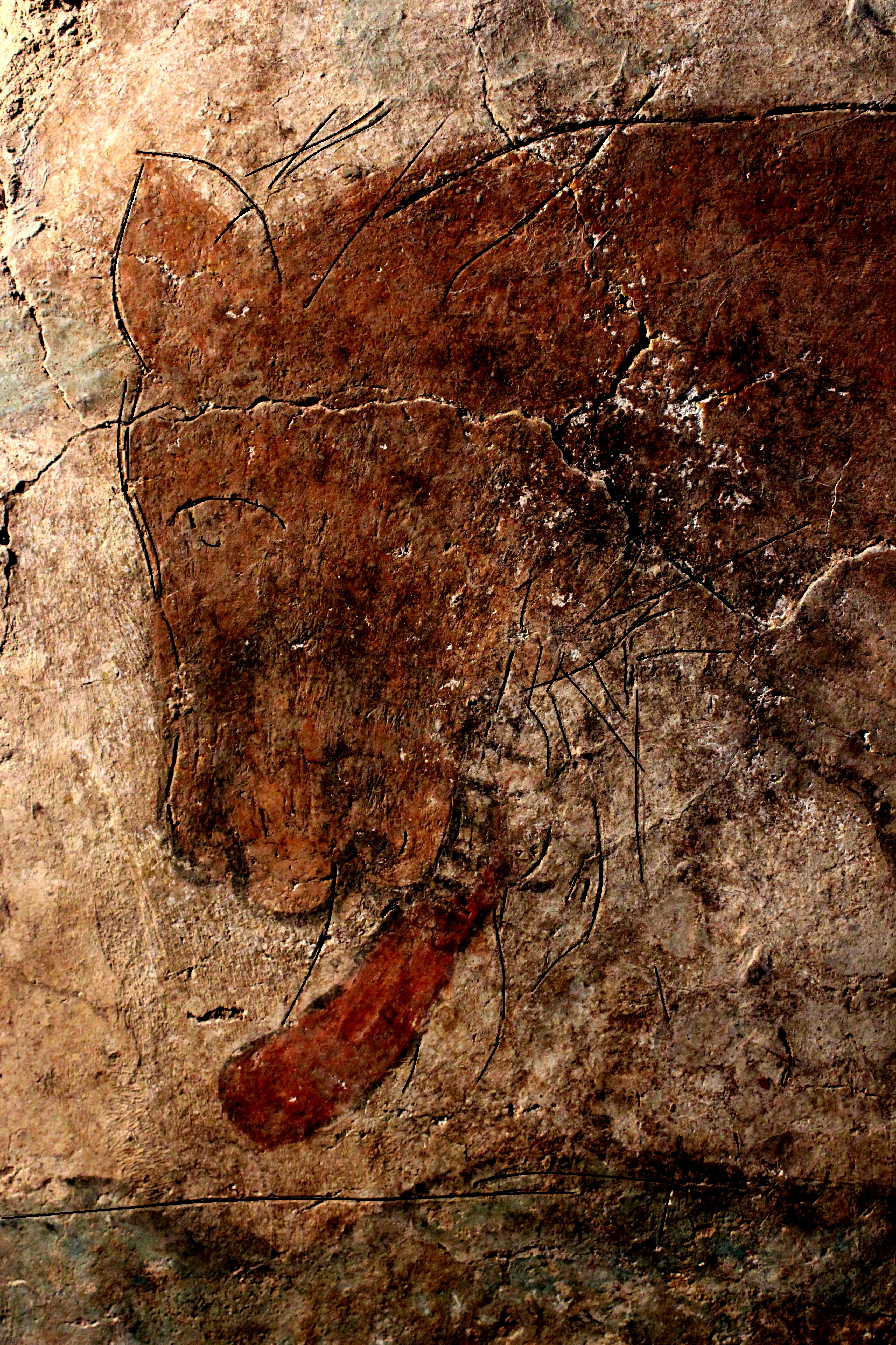 Detalle del rostro del jaguar, topónimo de Tlatelolco. Pintura Mural de la Caja de Agua
