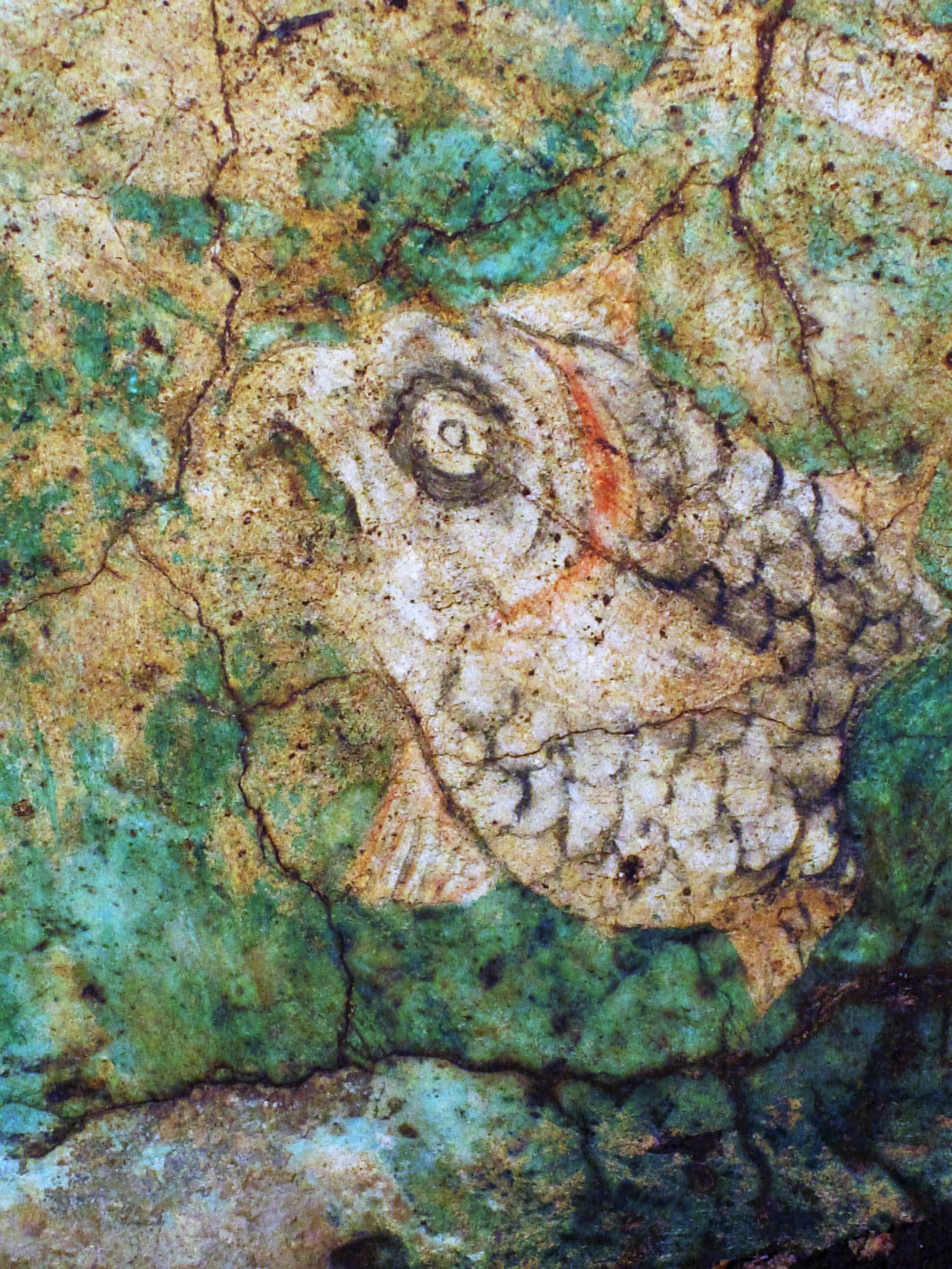 Detail of the parrot fish on the south wall of the water cistern