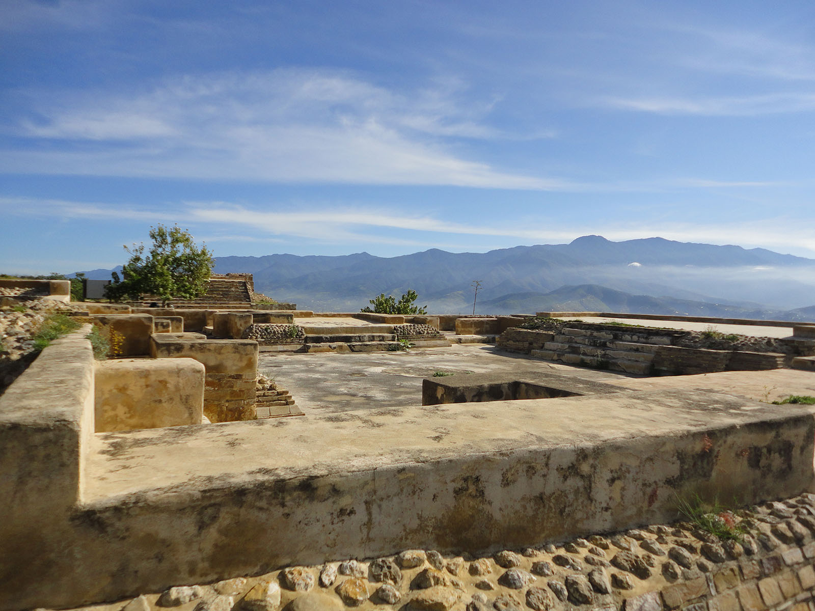 View of adobe walls covered with stucco